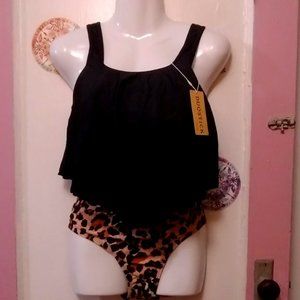 Duostick Bathing Suit (M) Flounce Top with Animal Print Bottoms